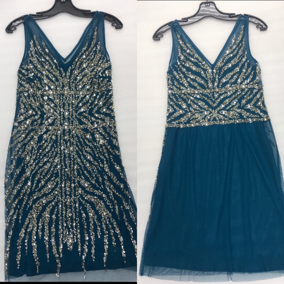 Adrianna Papell short teal embellished dress - Picture 3 of 8